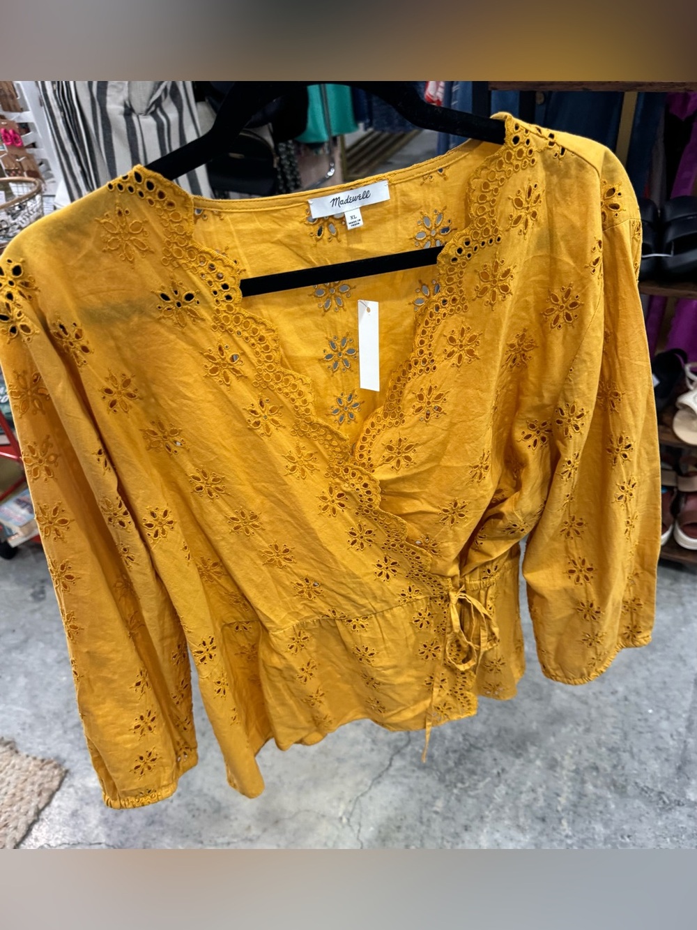 Madewell Sunflower Yellow Eyelet Wrap Blouse